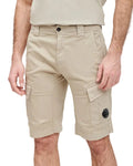 Cp Company 116A Satin Stretch Cargo Shorts In Vintage Khaki