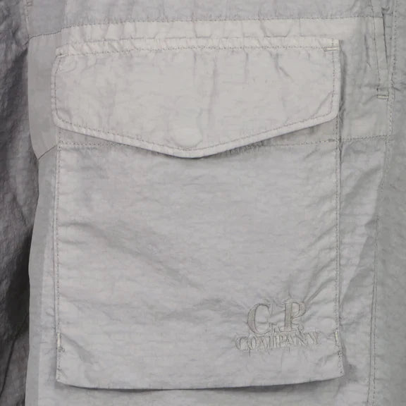 Cp Company Flatt Nylon Pocket Logo Swim Shorts In Limestone With Certilogo