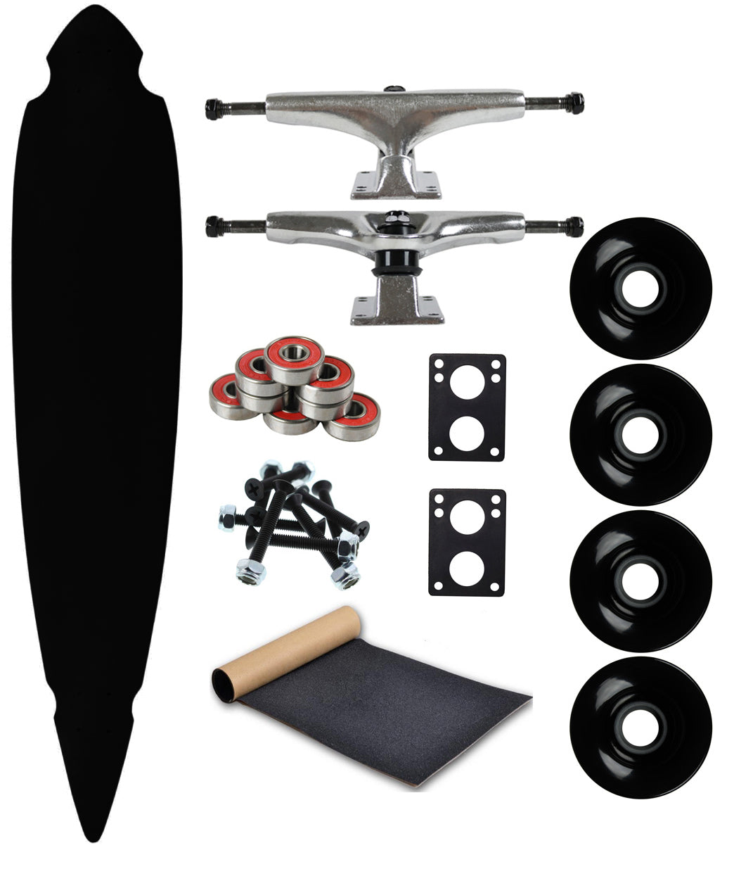 Moose Longboard Complete 9.25" x 46" Concave Cut Out Pintail Black