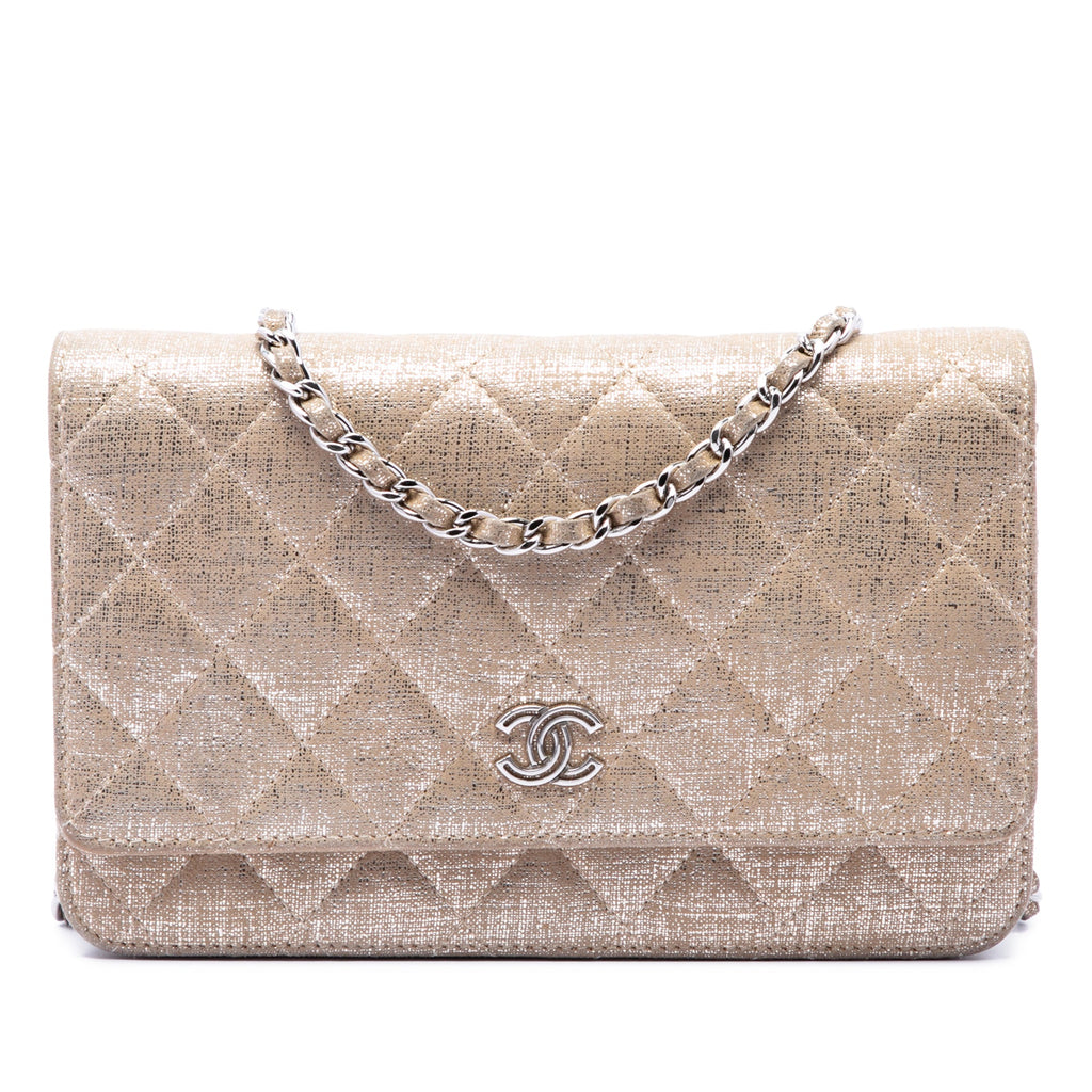 Chanel CC Matelassé Metallic Fabric Wallet on Chain