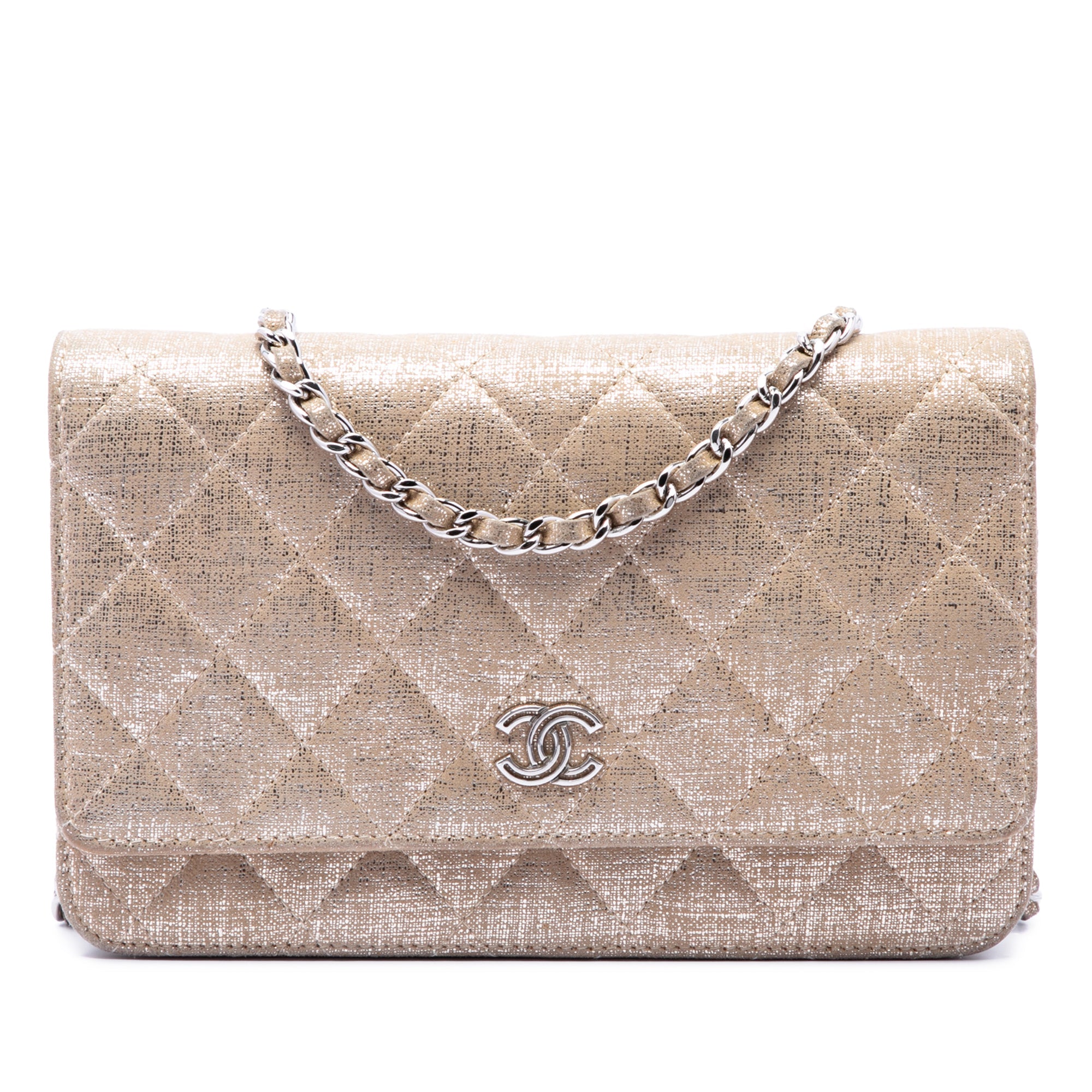 Chanel CC Matelassé Metallic Fabric Wallet on Chain