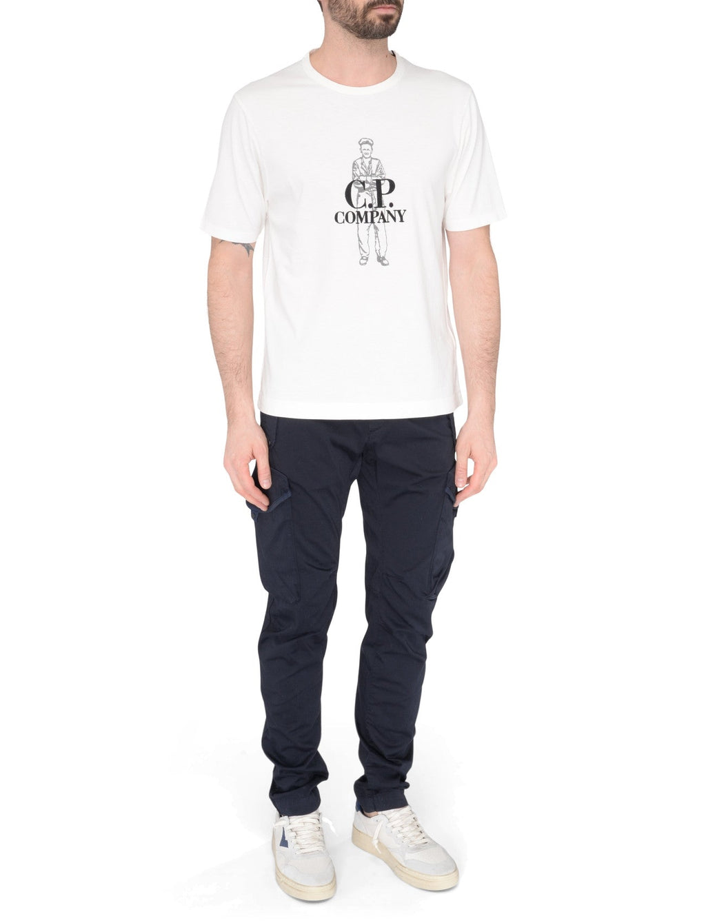 Cp Company 058A Stretch Satin Lens Cargo Pants In Navy