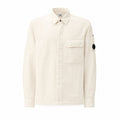 Cp Company Broken Linen / Cotton Lens Overshirt In White with Certilogo