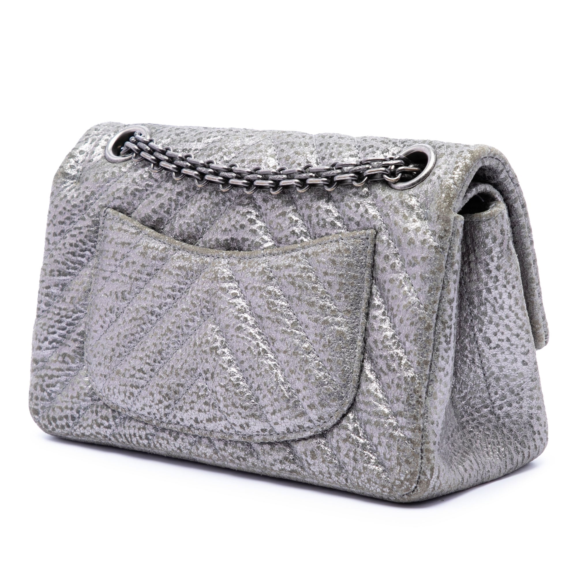 Chanel Chevron Metallic Textured Cuir de veau Reissue 2.55 Double rabat 224