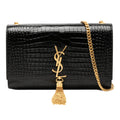 Saint Laurent Medium Croc embossé Cuir verni Monogram Kate Pompon Sac porté croisé