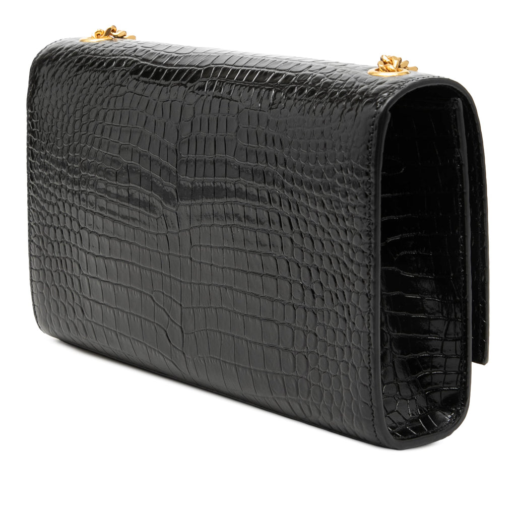 Saint Laurent Medium Croc embossé Cuir verni Monogram Kate Pompon Sac porté croisé