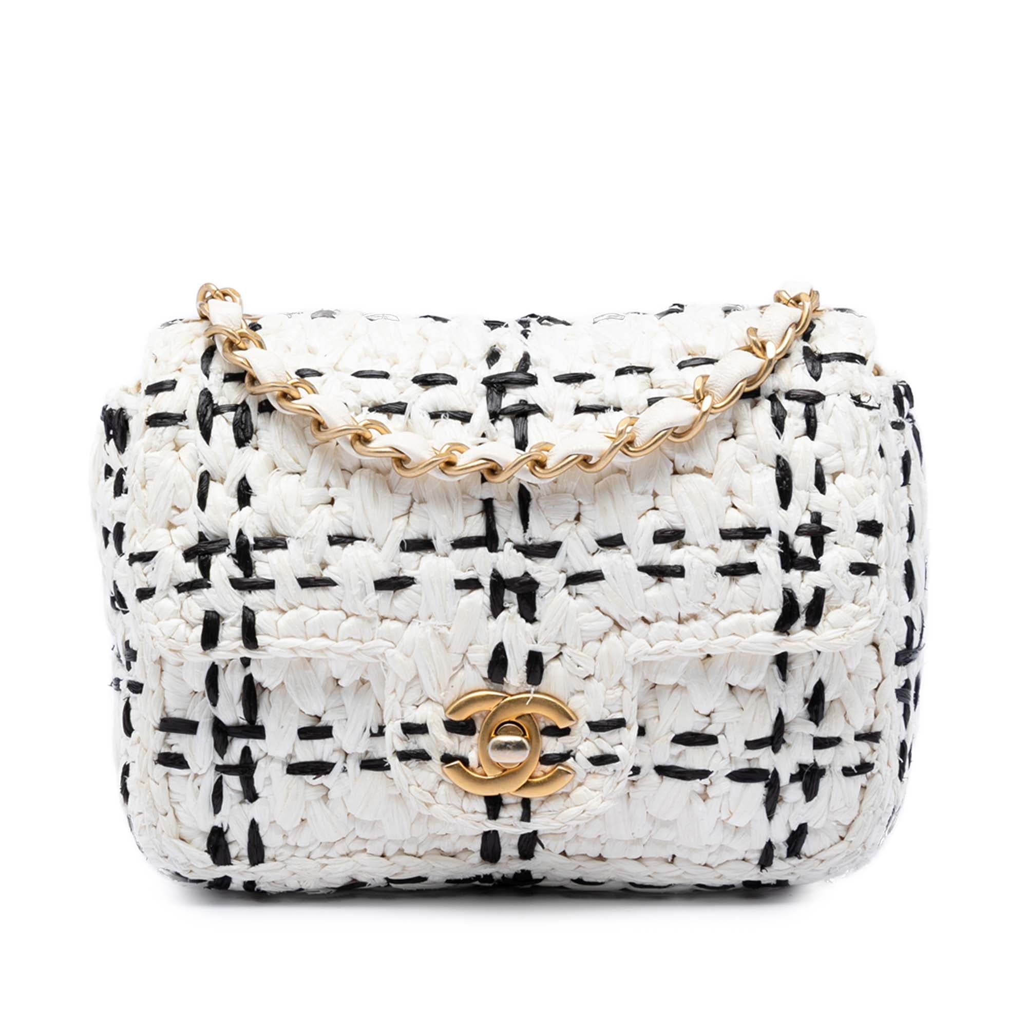 Chanel CC Mini Raffia Effect Tweed à rabat