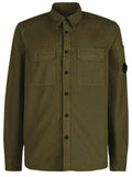 Cp Company Gabardine Lens Button Overshirt In Ivy Green with Certilogo