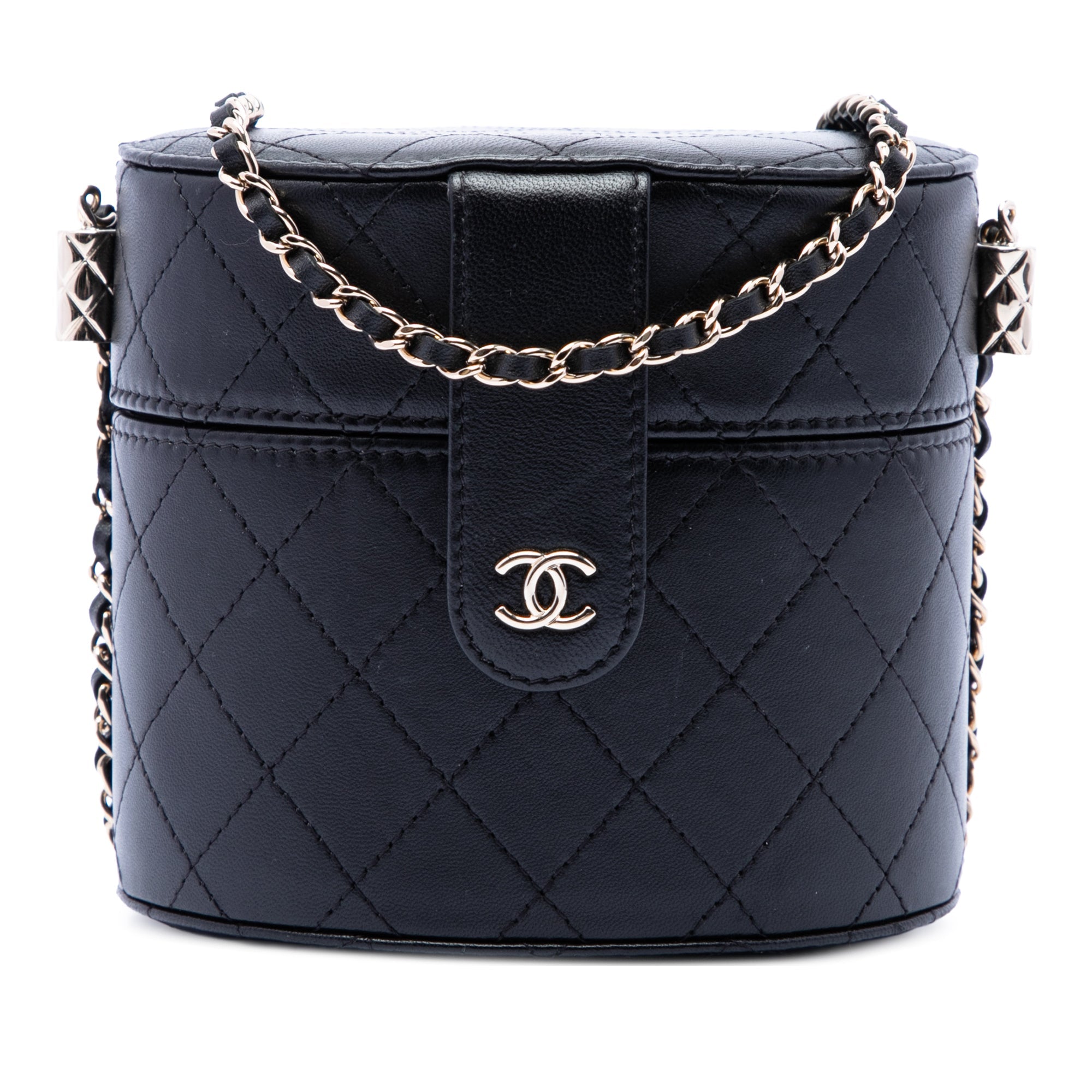 Chanel CC Matelassé Cuir d’agneau Rond Vanity Pochette avec chaîne