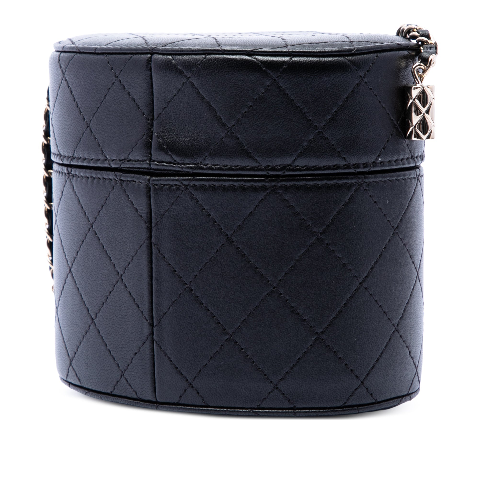 Chanel CC Matelassé Cuir d’agneau Rond Vanity Pochette avec chaîne