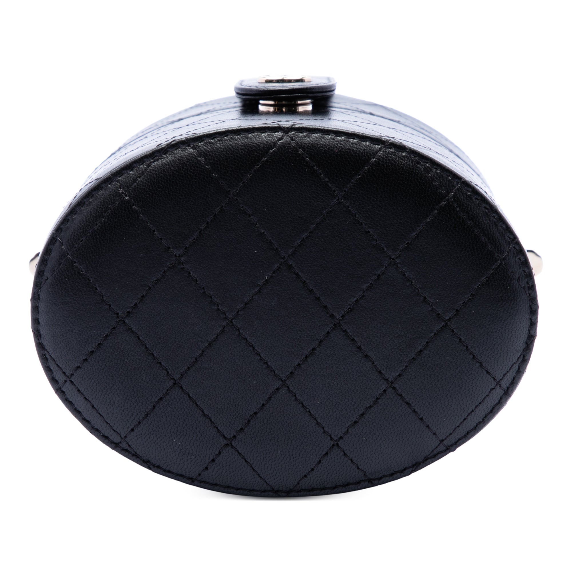Chanel CC Matelassé Cuir d’agneau Rond Vanity Pochette avec chaîne
