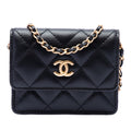 Chanel Matelassé Cuir d’agneau Romance Card Holder On Chain