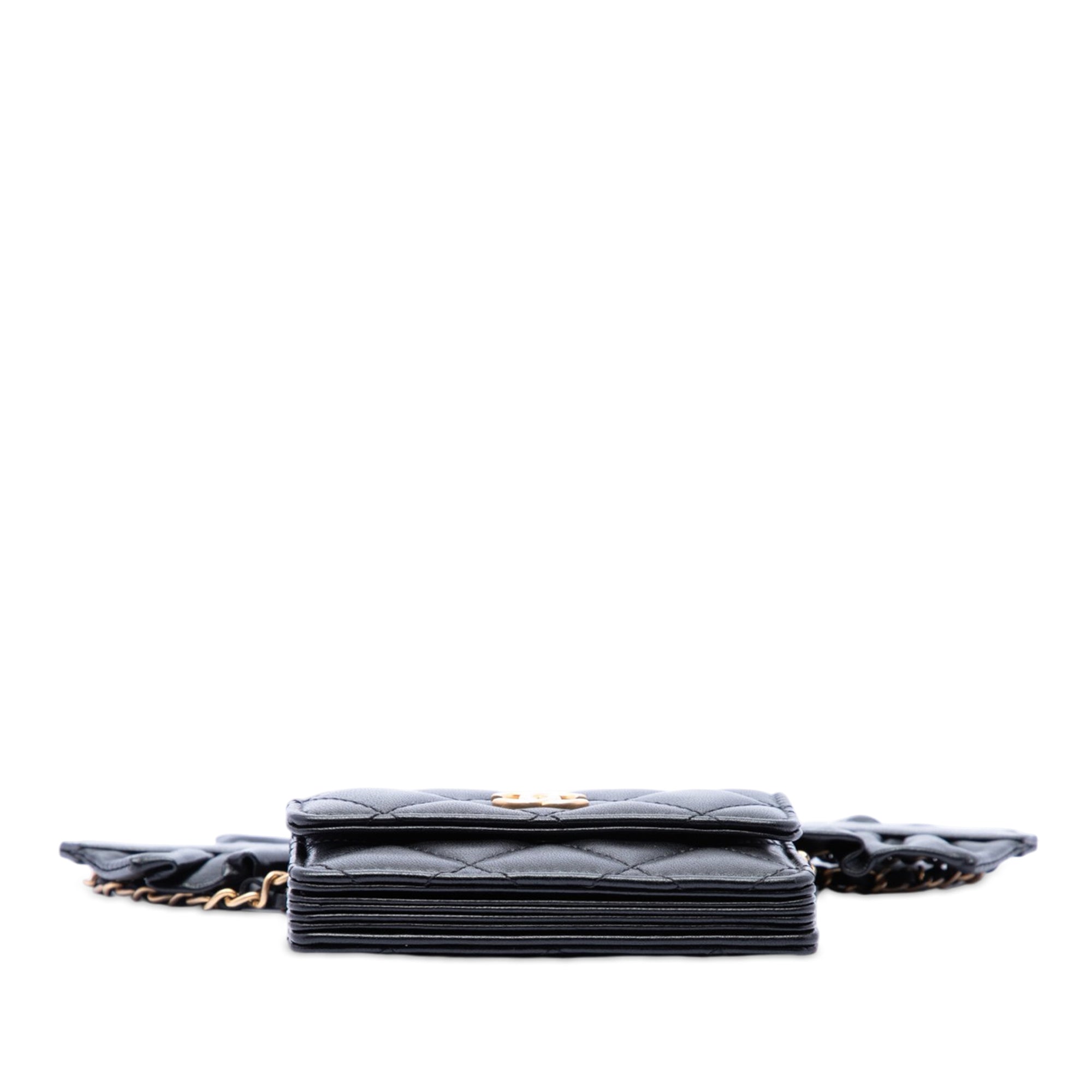 Chanel Matelassé Cuir d’agneau Romance Card Holder On Chain