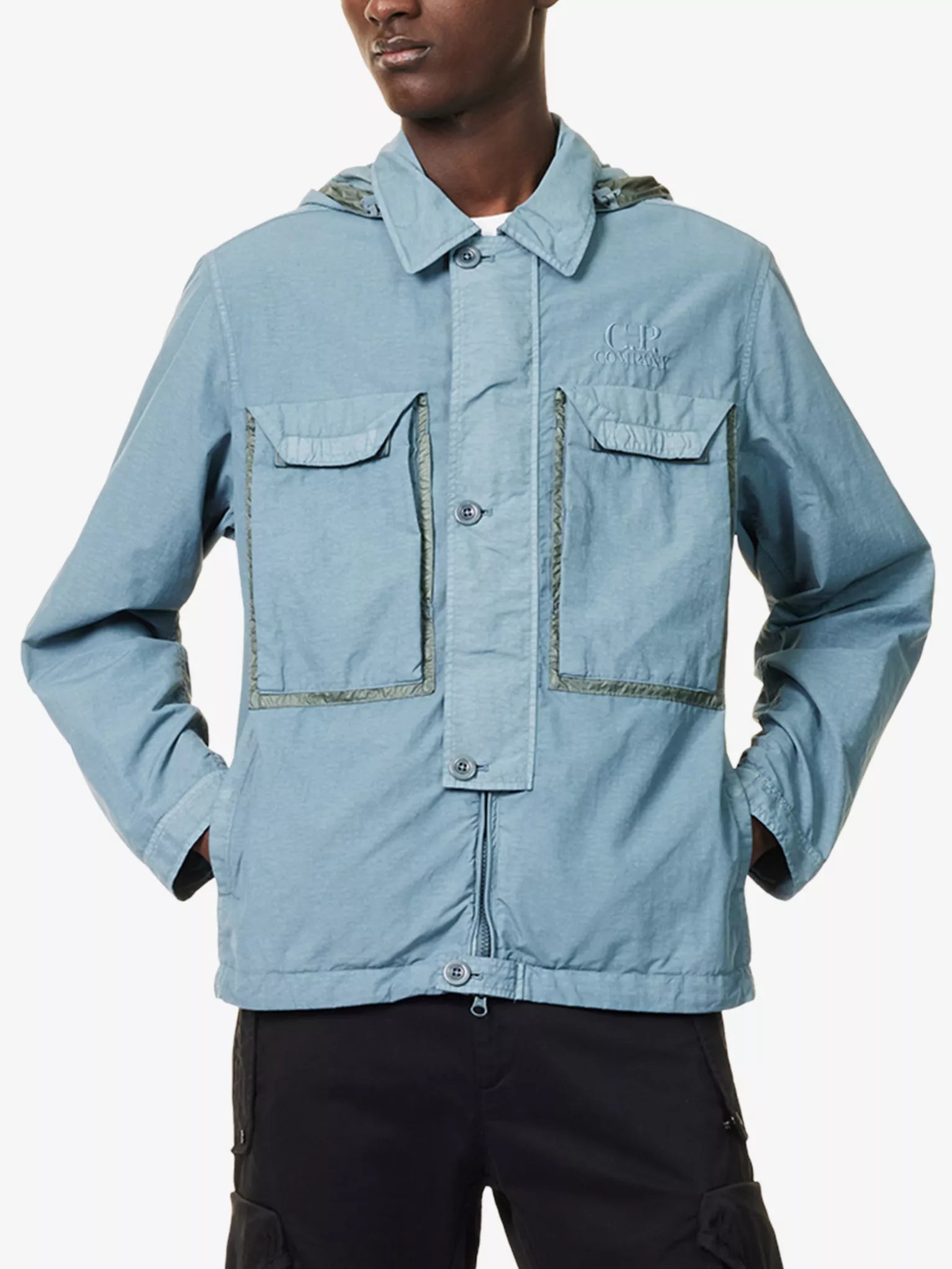 Cp Company 090A Flatt Nylon Goggle Overshirt In Stormy Weather With Certilogo