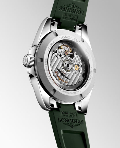 Conquest Auto 38 mm Green on Rubber Strap