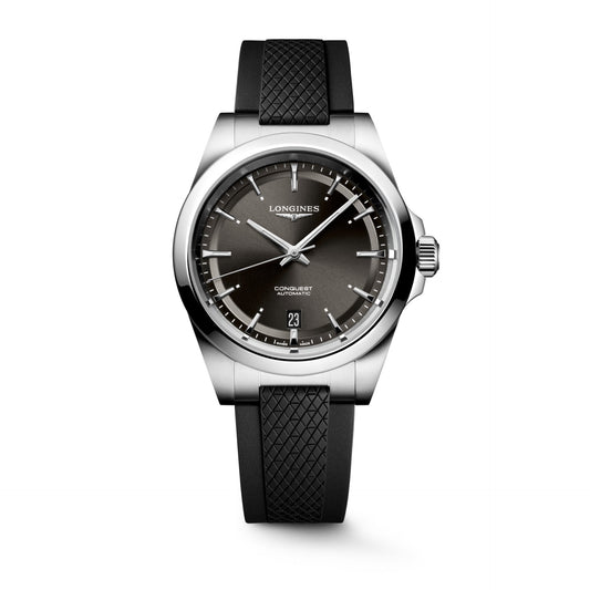 Conquest Auto 38 mm Black on Rubber Strap *