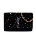 Saint Laurent Cristal Embellished Velours Monogram Kate Wallet on Chain