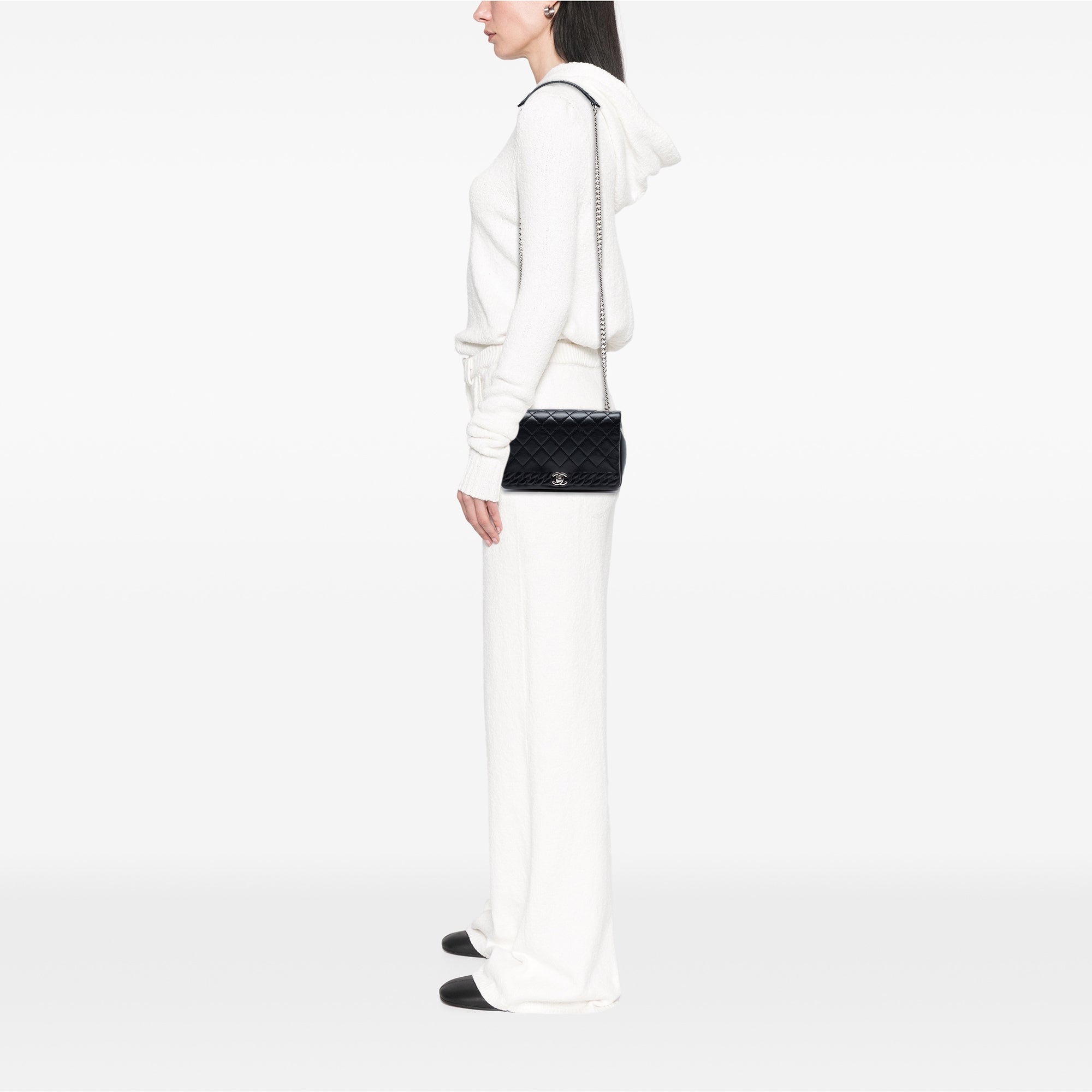 Chanel Small CC Matelassé Cuir d’agneau embossé Braid Simple rabat