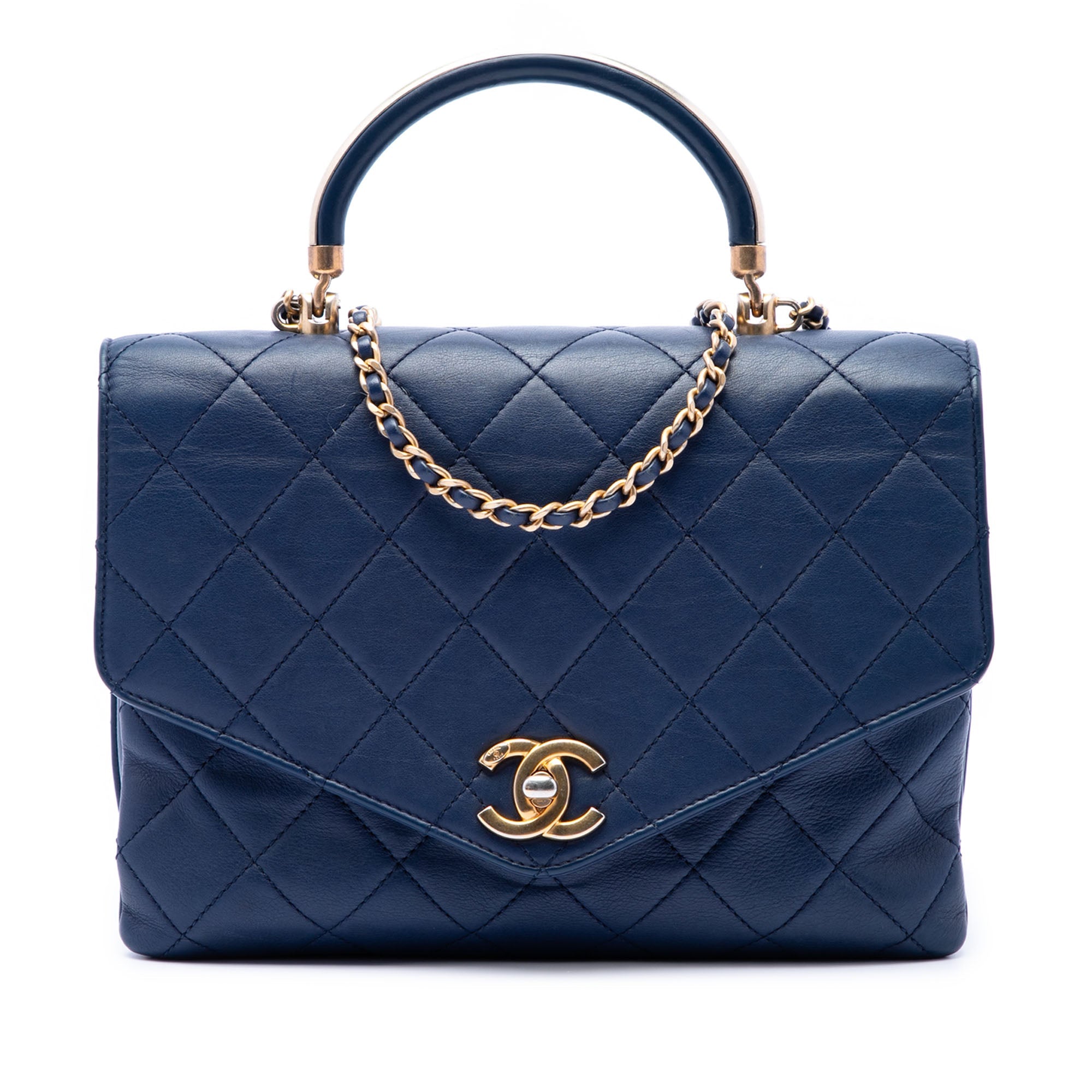 Chanel CC Matelassé Cuir de veau Metal anse supérieure Envelope à rabat