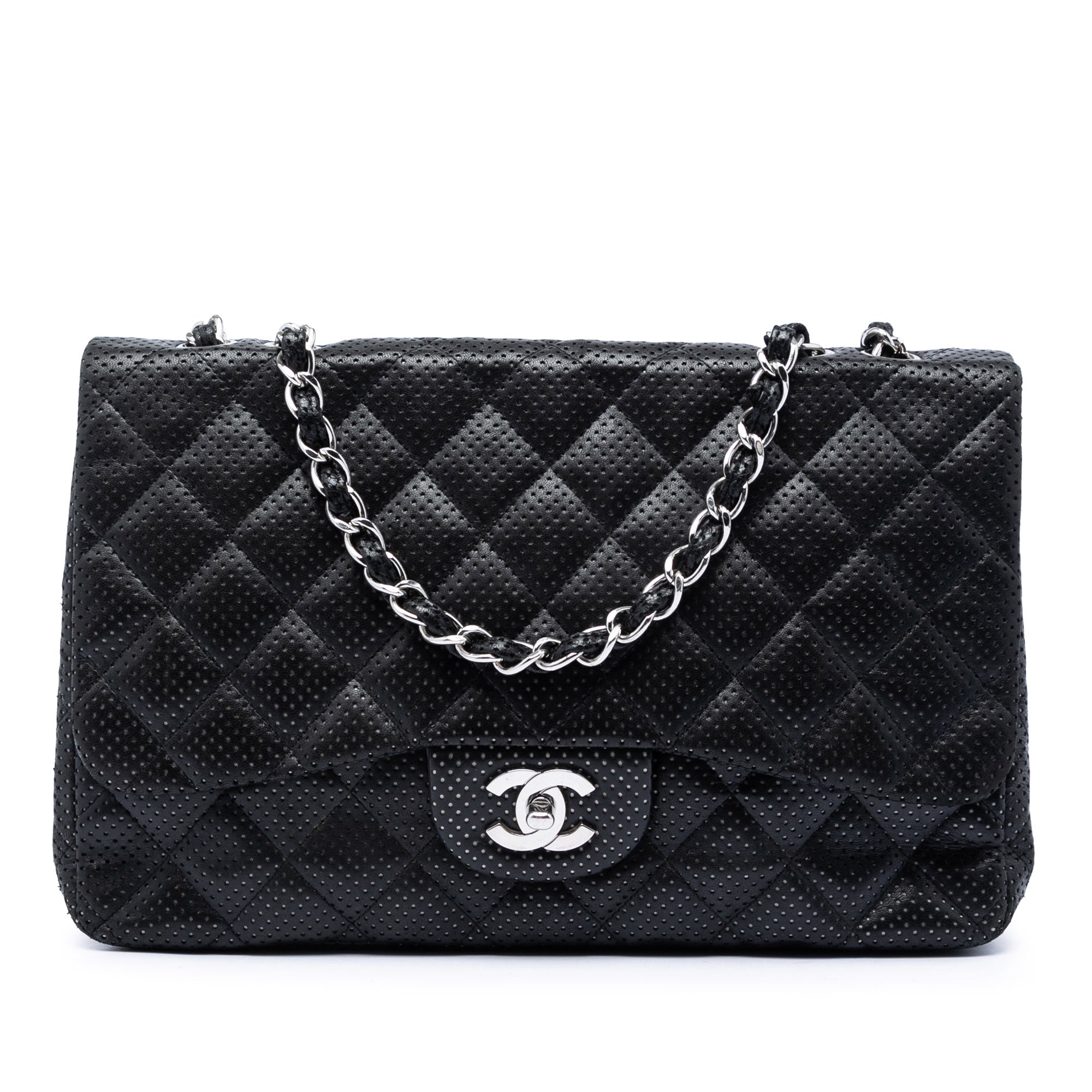 Chanel Jumbo Classic perforé Cuir d’agneau Simple rabat