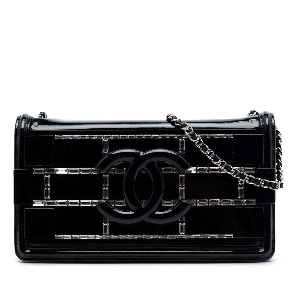 Chanel Cuir verni et Acrylic Cristal Embellished Boy Brick Horizontal à rabat