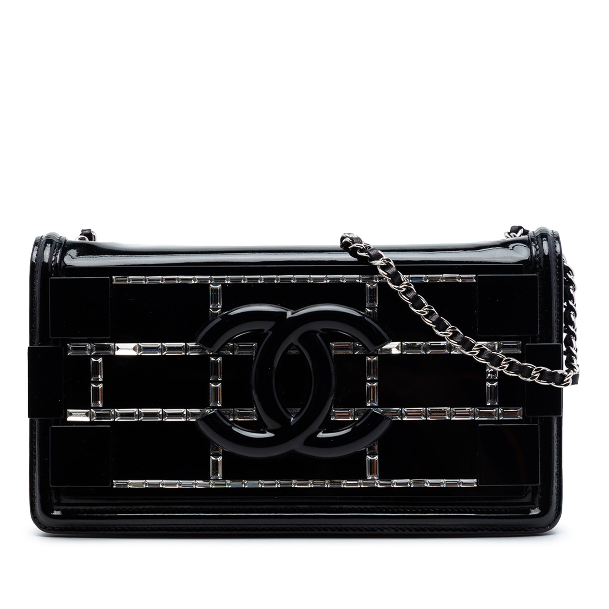 Chanel Cuir verni et Acrylic Cristal Embellished Boy Brick Horizontal à rabat
