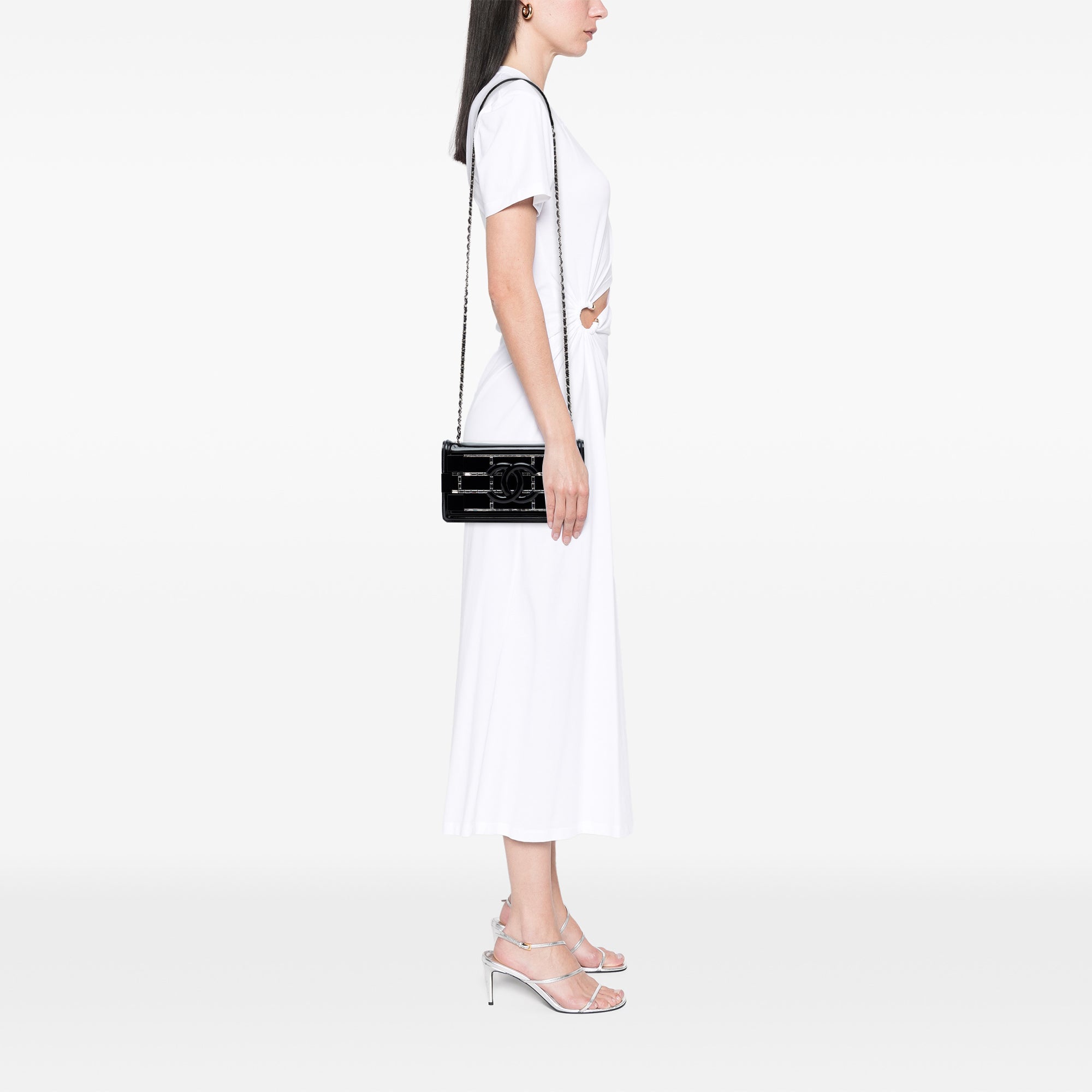 Chanel Cuir verni et Acrylic Cristal Embellished Boy Brick Horizontal à rabat