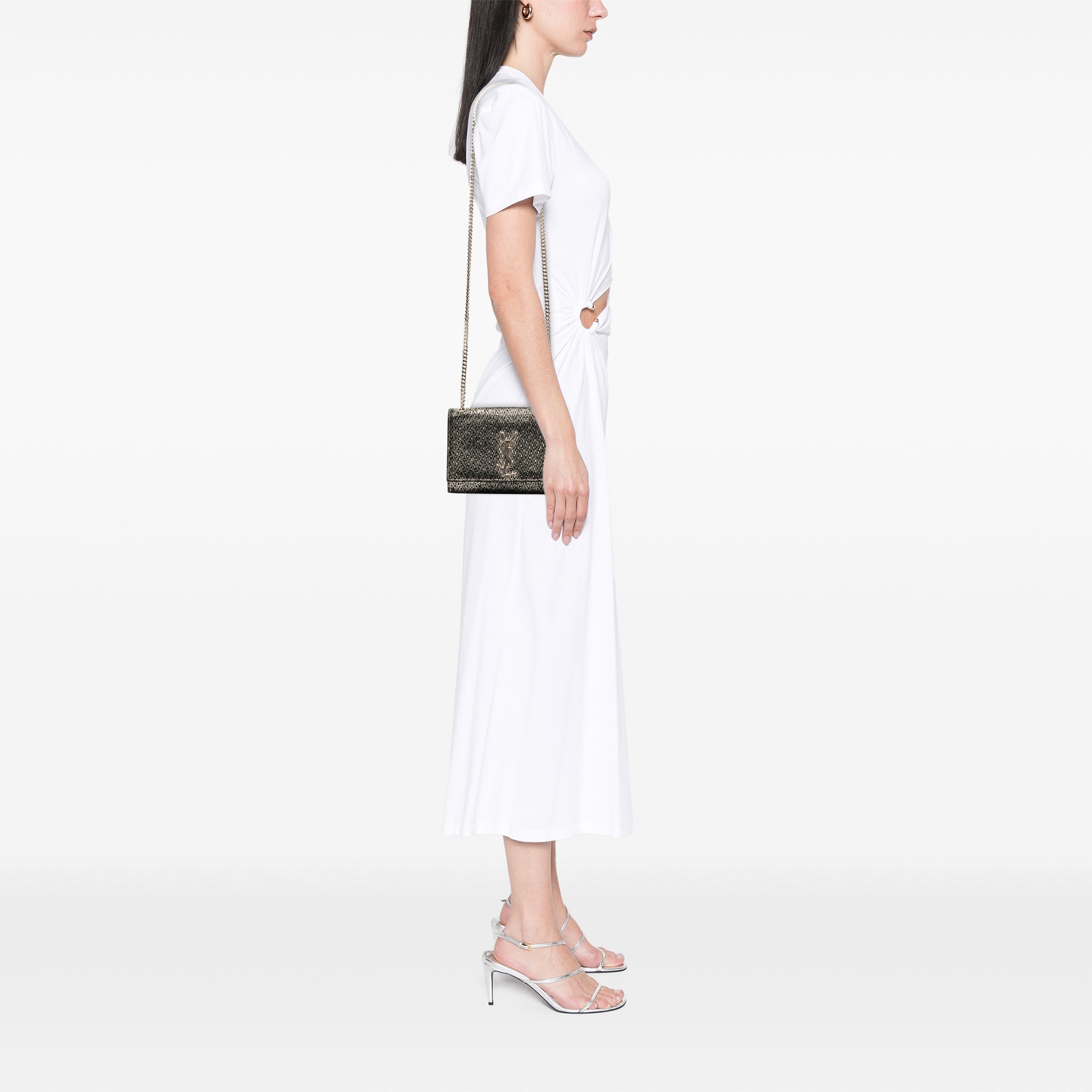 Saint Laurent Small Metallic Chevron Cuir de veau Monogram Kate Sac porté croisé