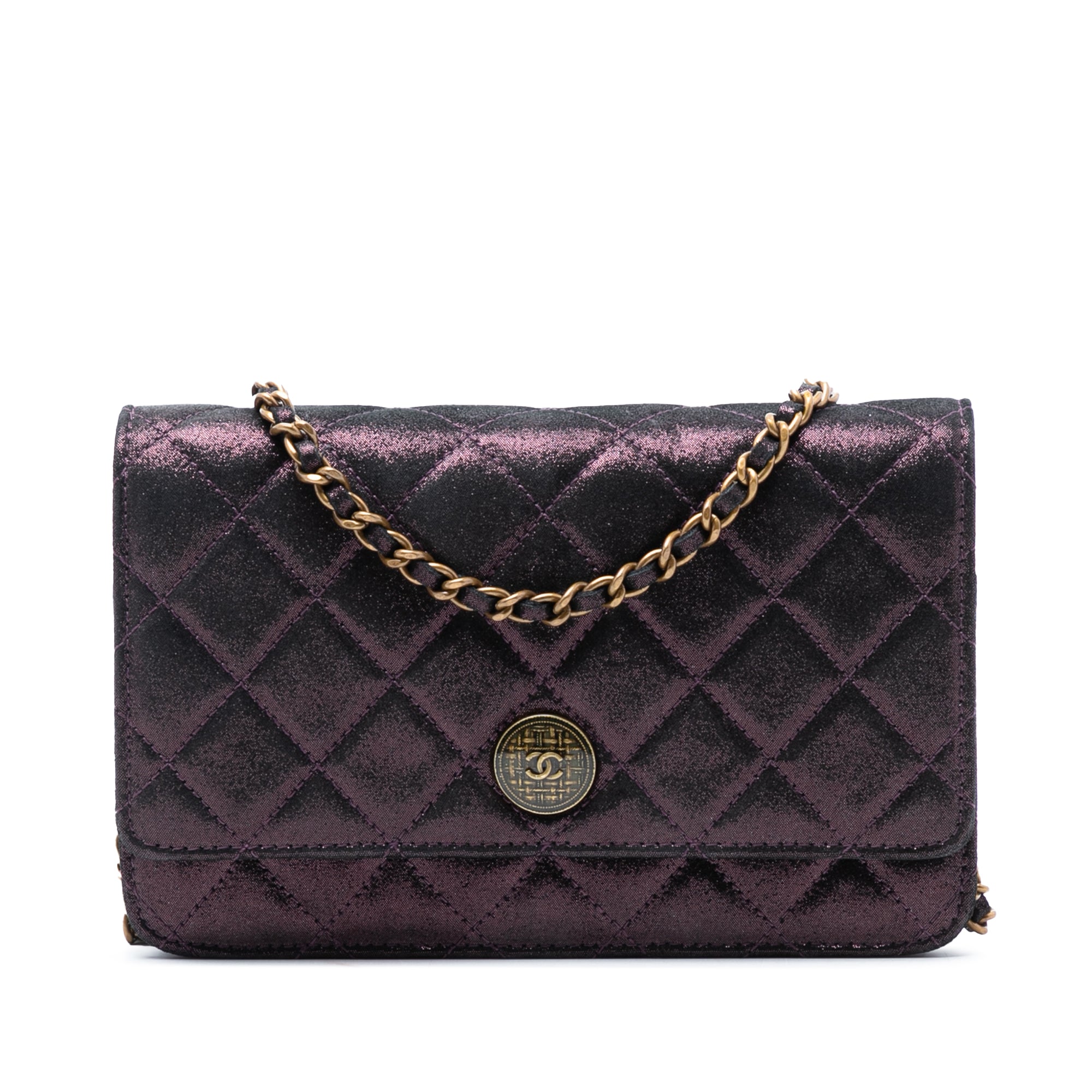 Chanel Matelassé Iridescent Cuir d’agneau Tartan Button Wallet on Chain