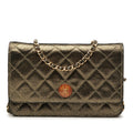 Chanel Matelassé Iridescent Cuir d’agneau Tartan Button Wallet on Chain