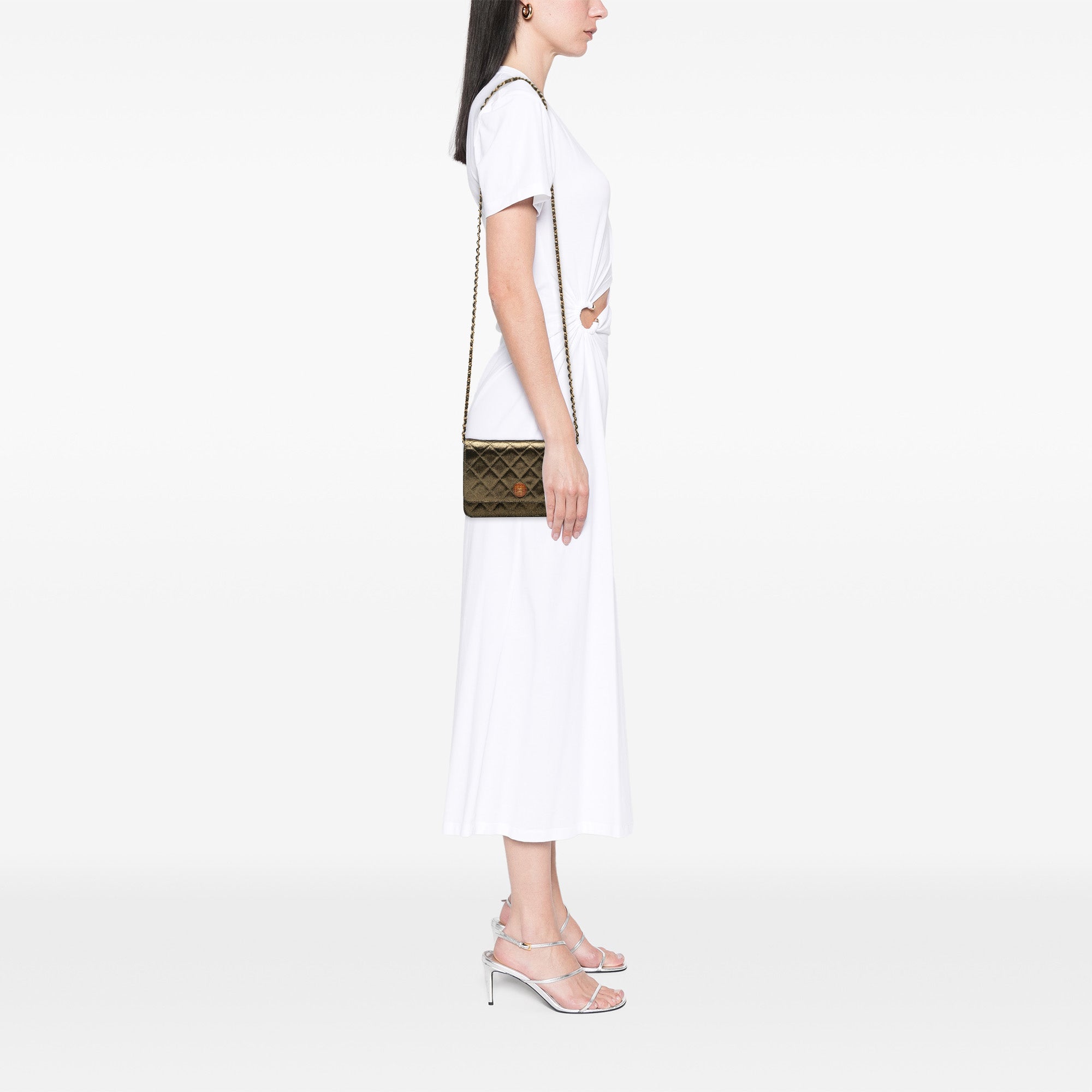 Chanel Matelassé Iridescent Cuir d’agneau Tartan Button Wallet on Chain