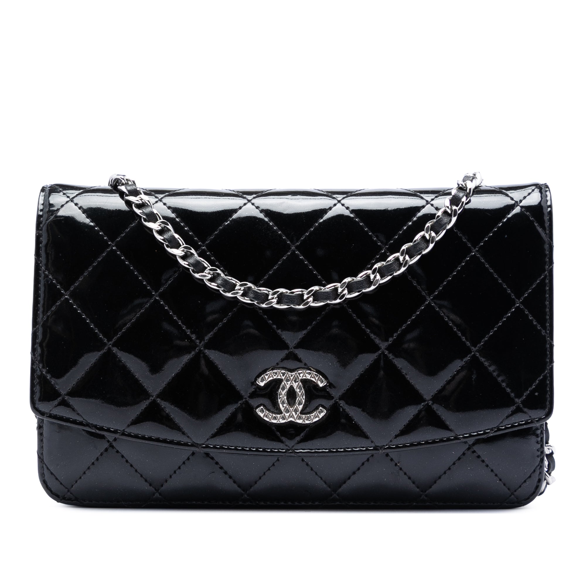 Chanel CC Matelassé Cuir verni Brilliant Wallet on Chain