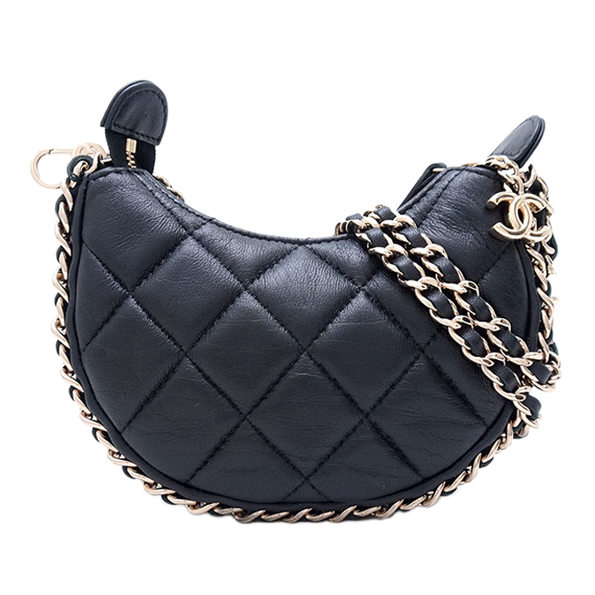 Chanel Mini Matelassé Cuir d’agneau Sac rond à chaîne Hook Hobo