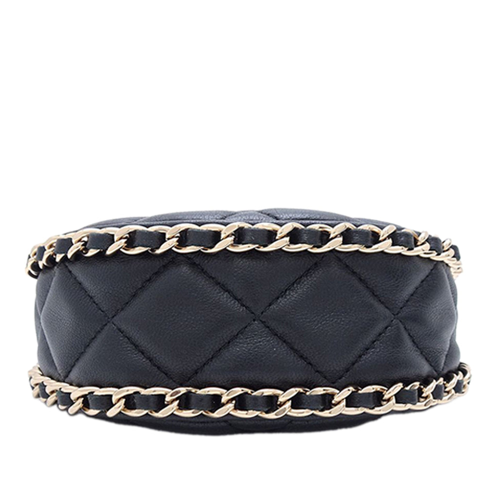 Chanel Mini Matelassé Cuir d’agneau Sac rond à chaîne Hook Hobo