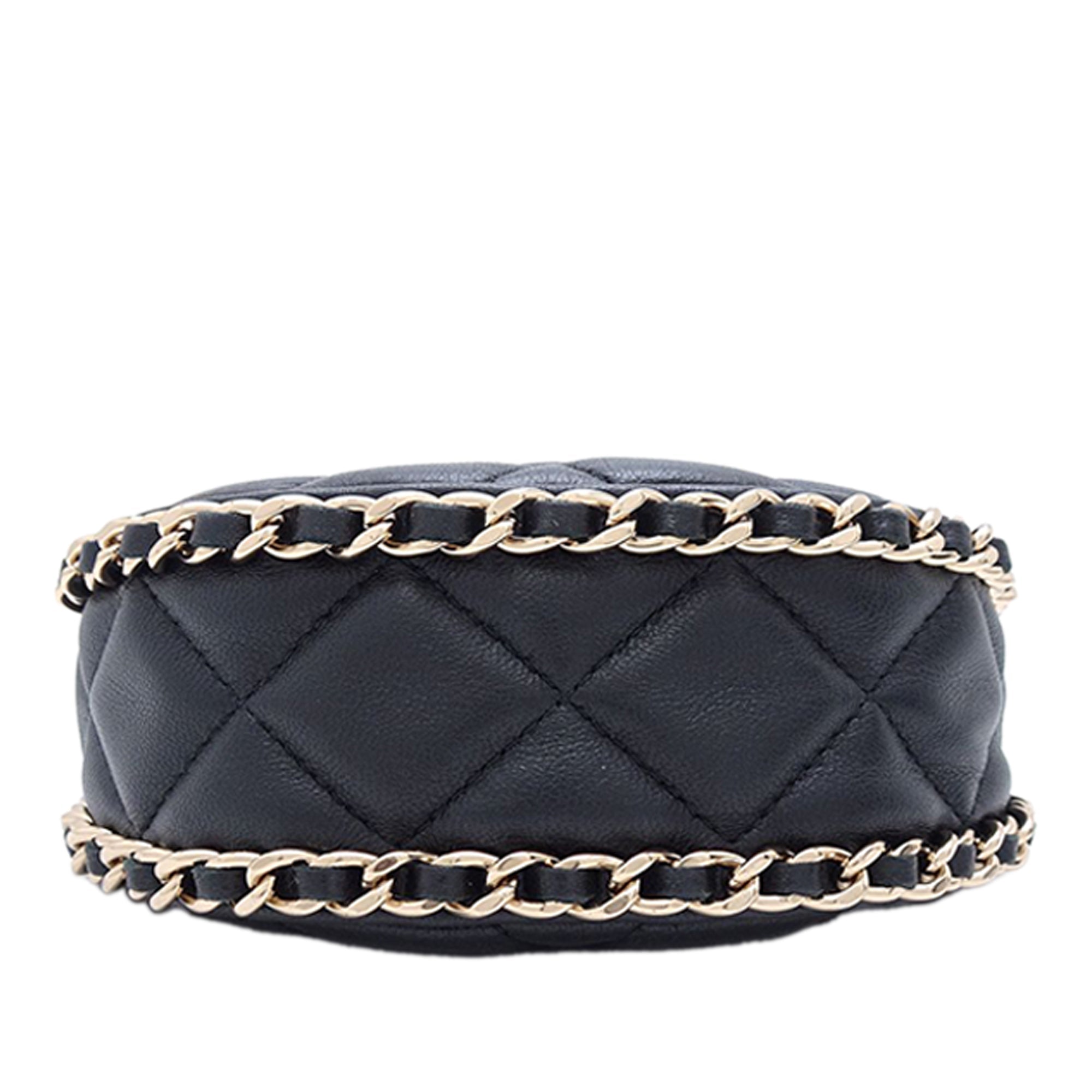 Chanel Mini Matelassé Cuir d’agneau Sac rond à chaîne Hook Hobo