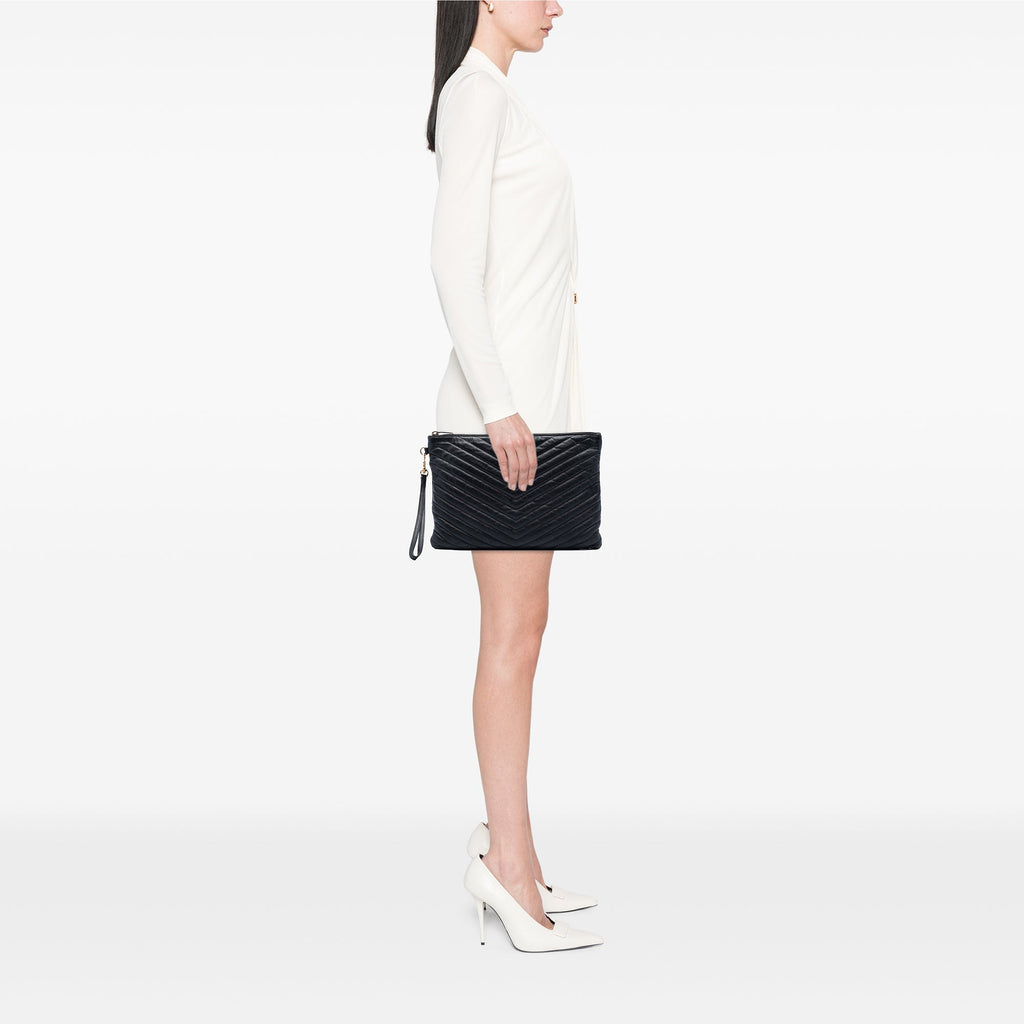 Saint Laurent Chevron Cuir de veau Monogram Zip A4 Pochette