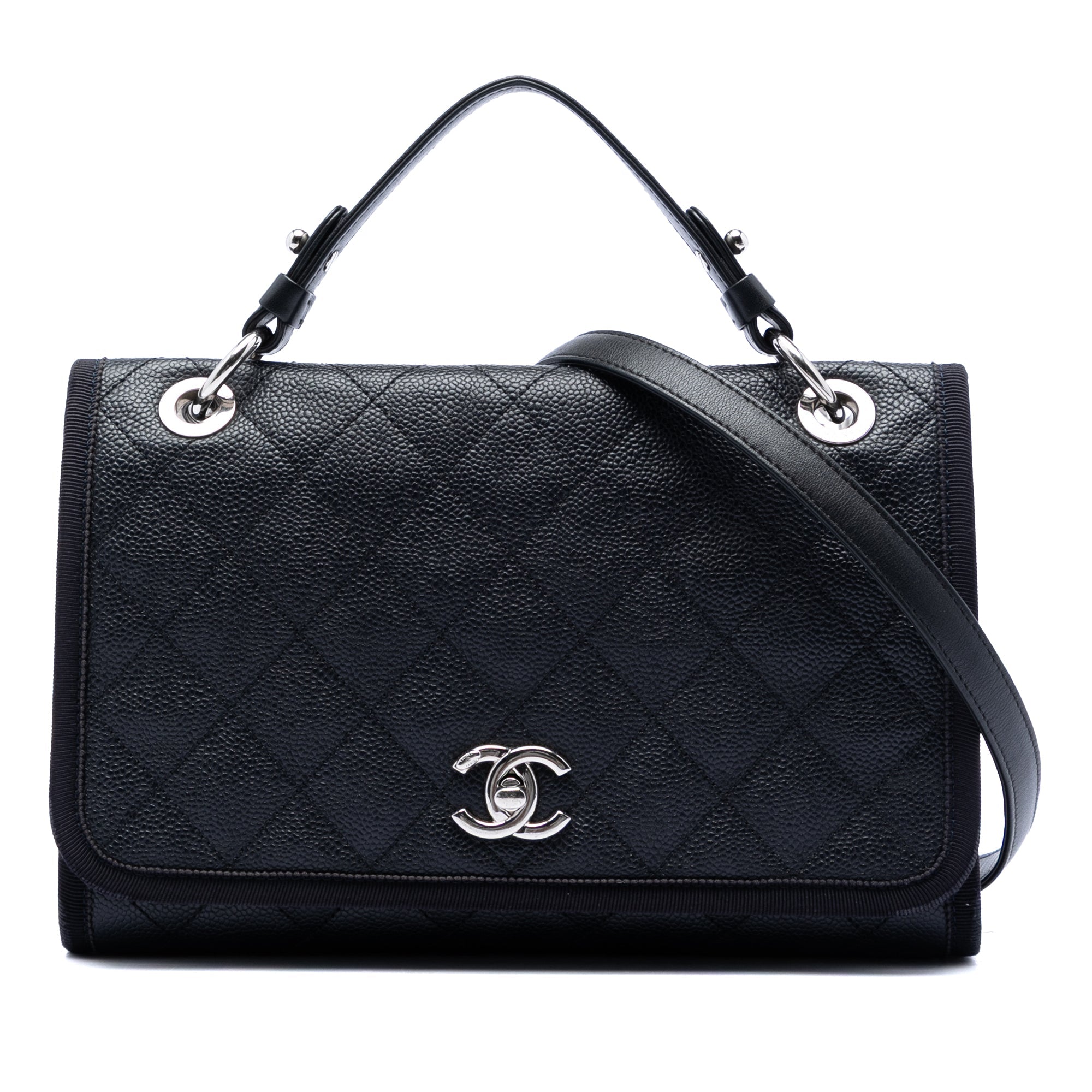 Chanel CC Bicolor Matelassé Caviar et Grosgrain anse supérieure à rabat