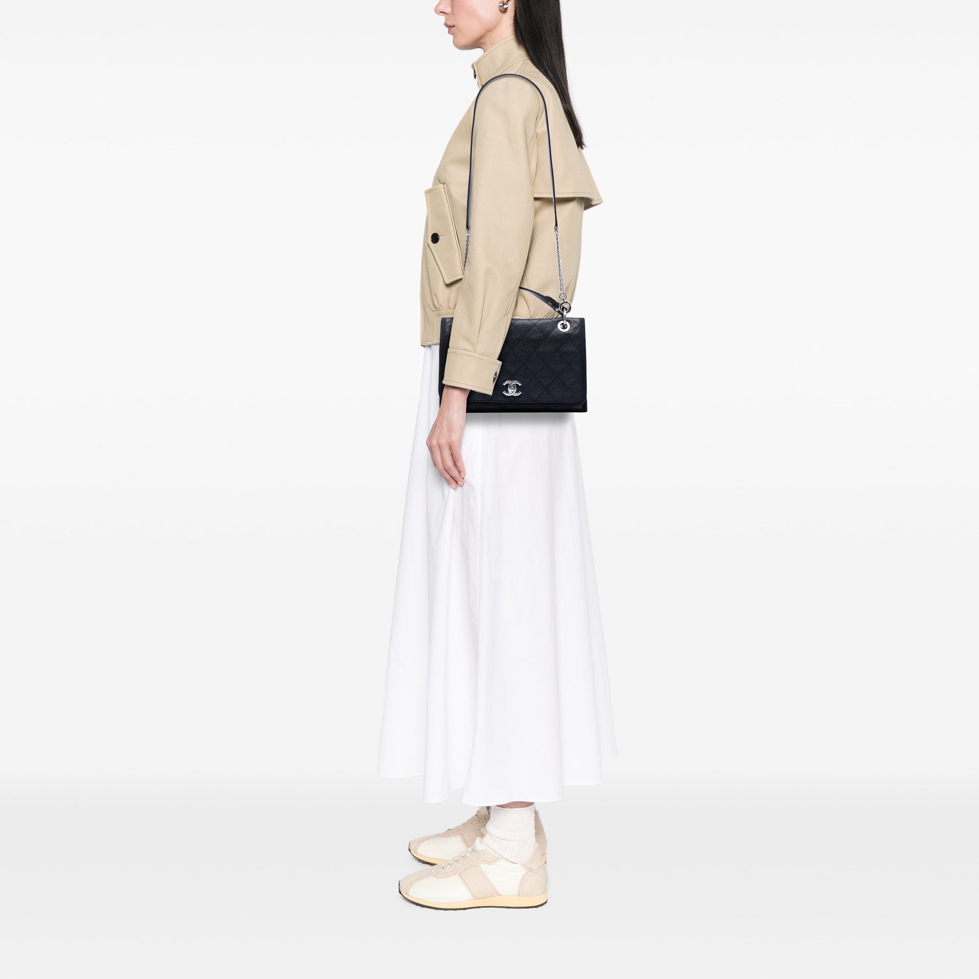 Chanel CC Bicolor Matelassé Caviar et Grosgrain anse supérieure à rabat