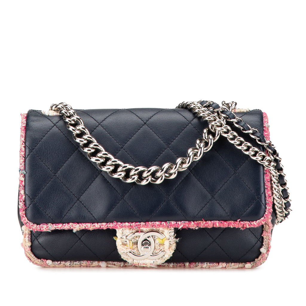 Chanel Matelassé Cuir d’agneau et Tweed Elegant Trim à rabat