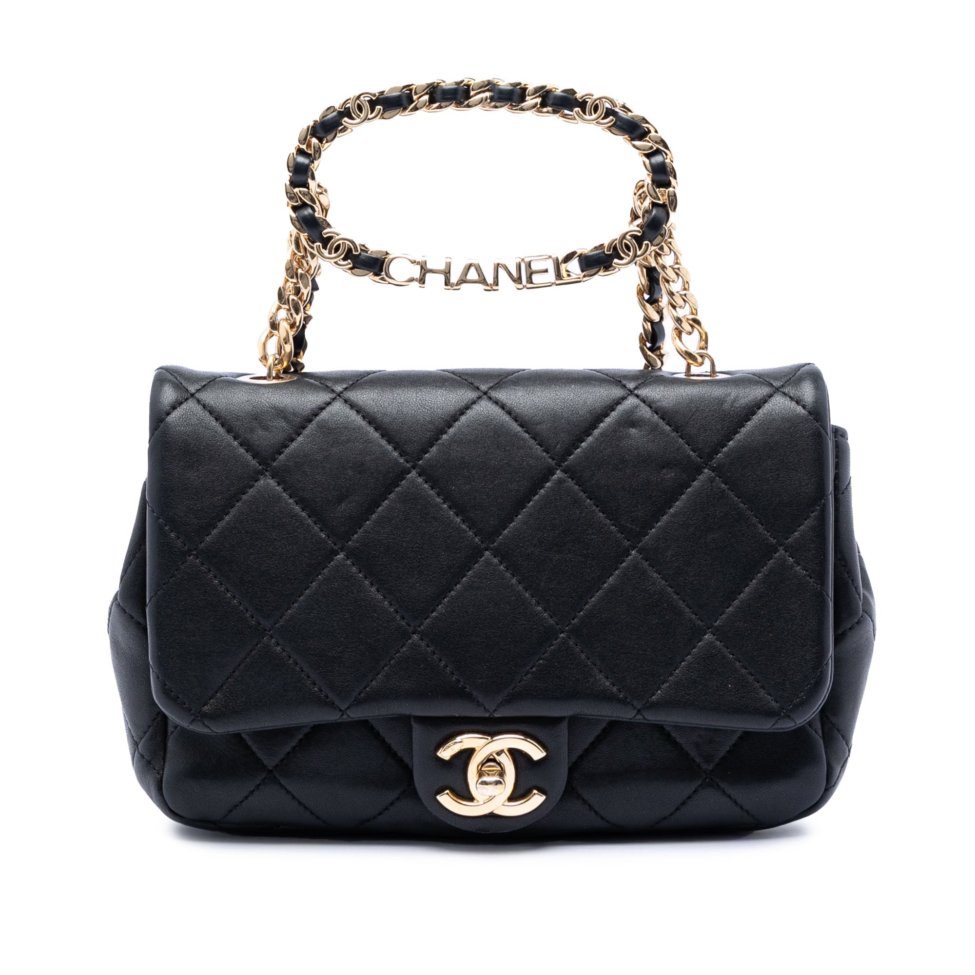 Chanel Small Matelassé Cuir d’agneau Rond anse supérieure à rabat