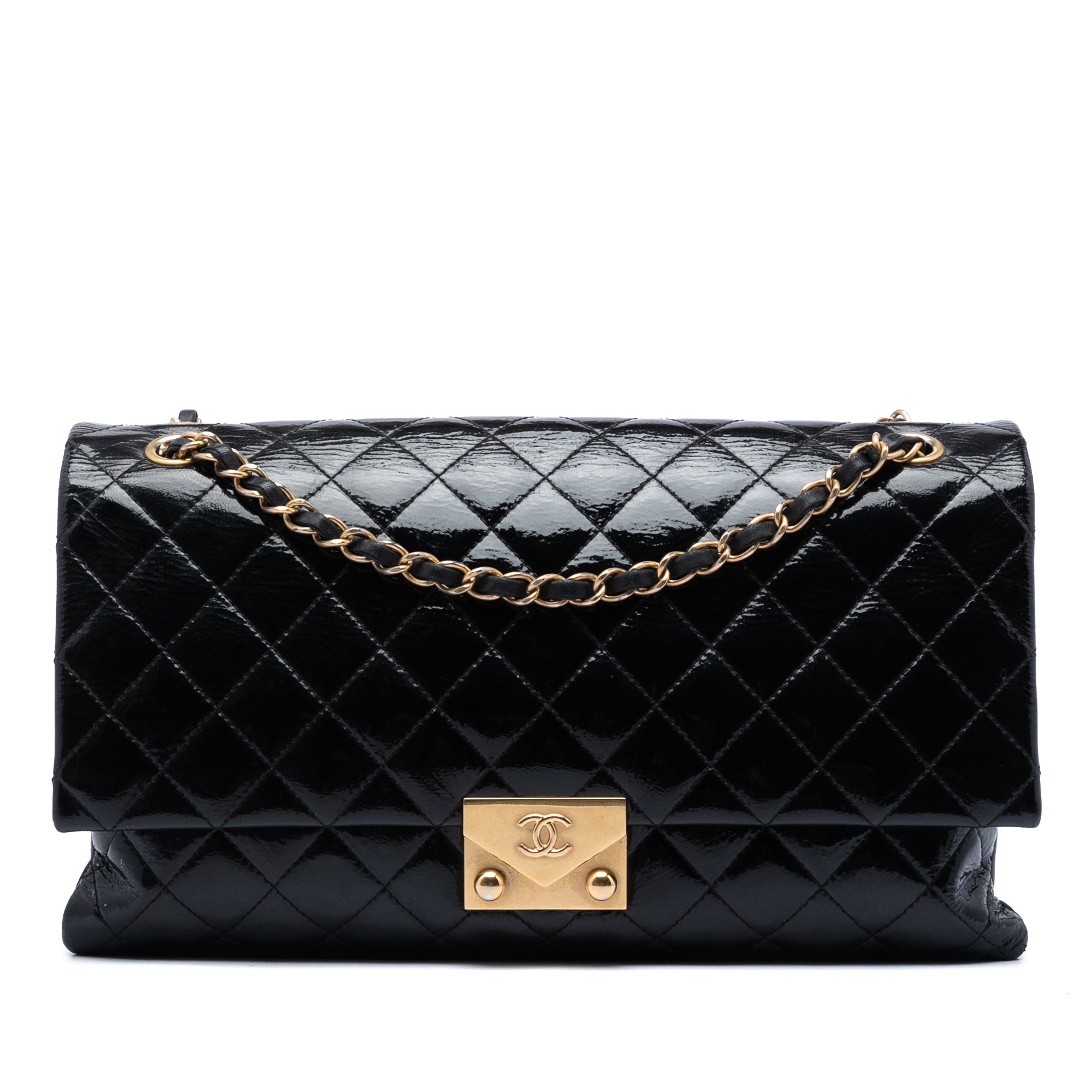Chanel Matelassé froissé Cuir verni Pagoda Accordion à rabat