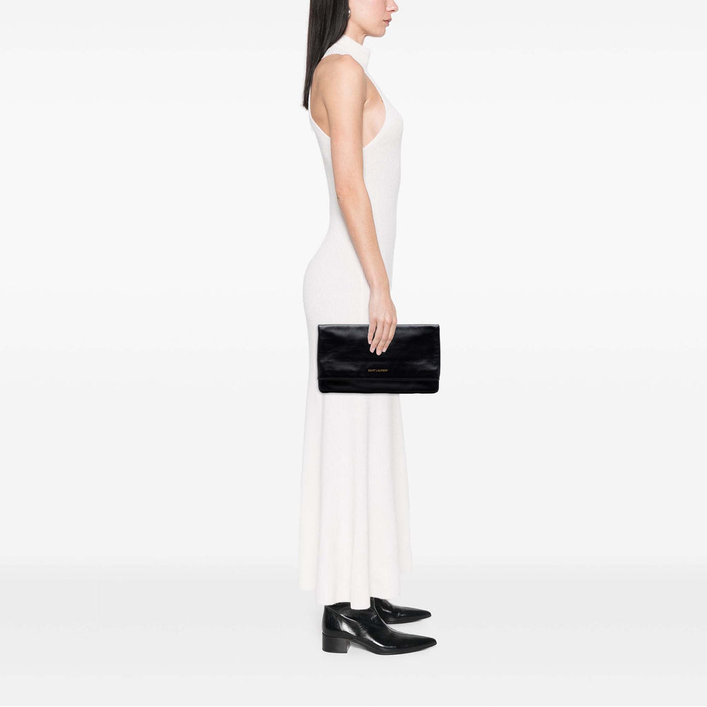 Saint Laurent Cuir Letters Fold Over Pochette