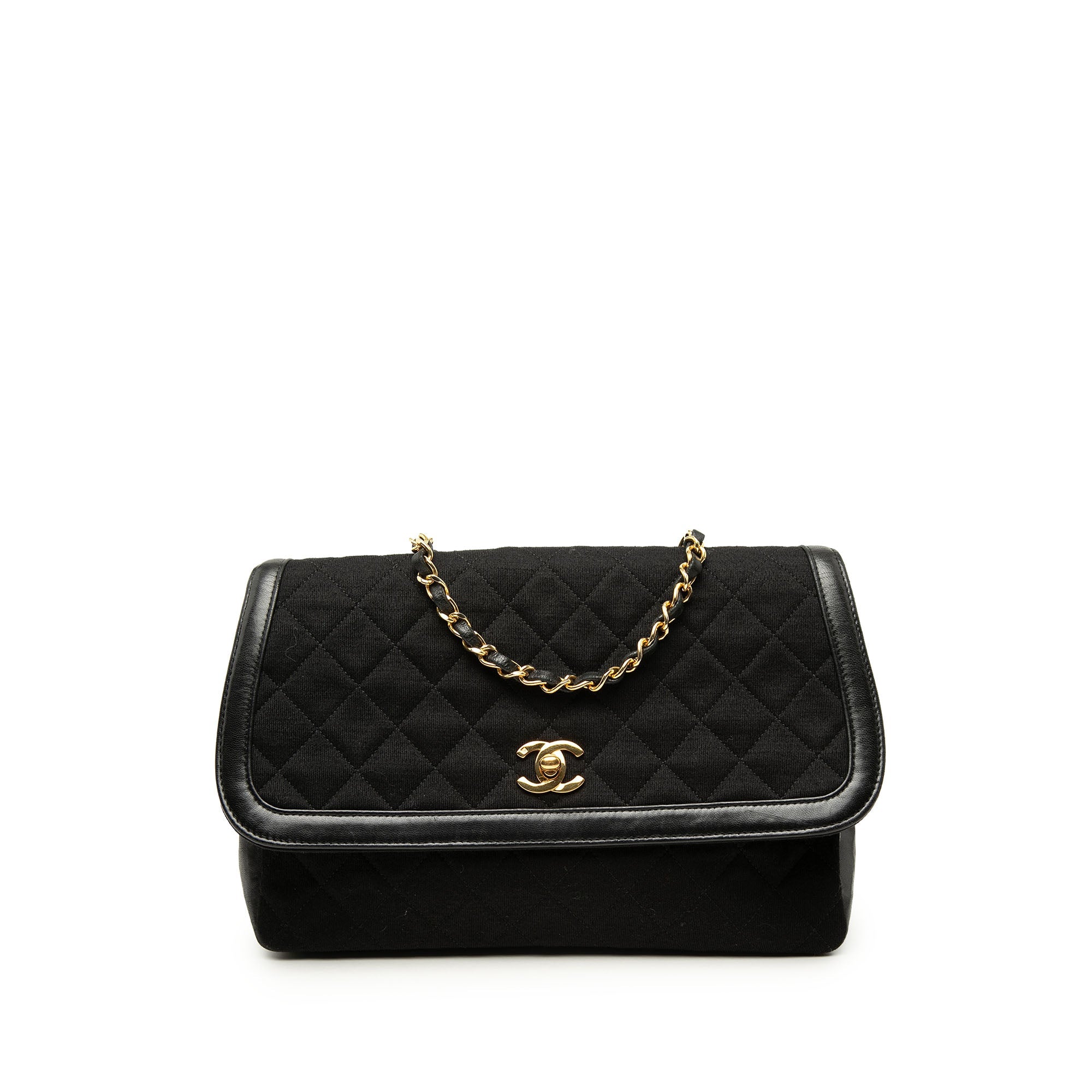 Chanel CC Matelassé Jersey et Cuir d’agneau à finitions Simple rabat