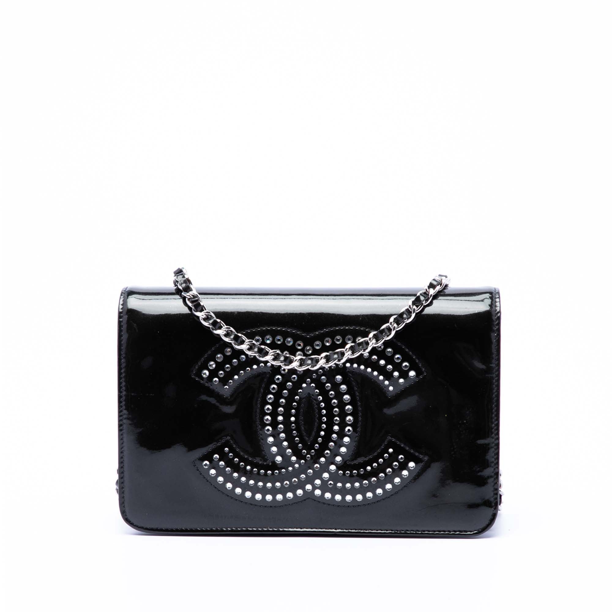 Chanel CC Cuir verni Strass Embellished Wallet on Chain