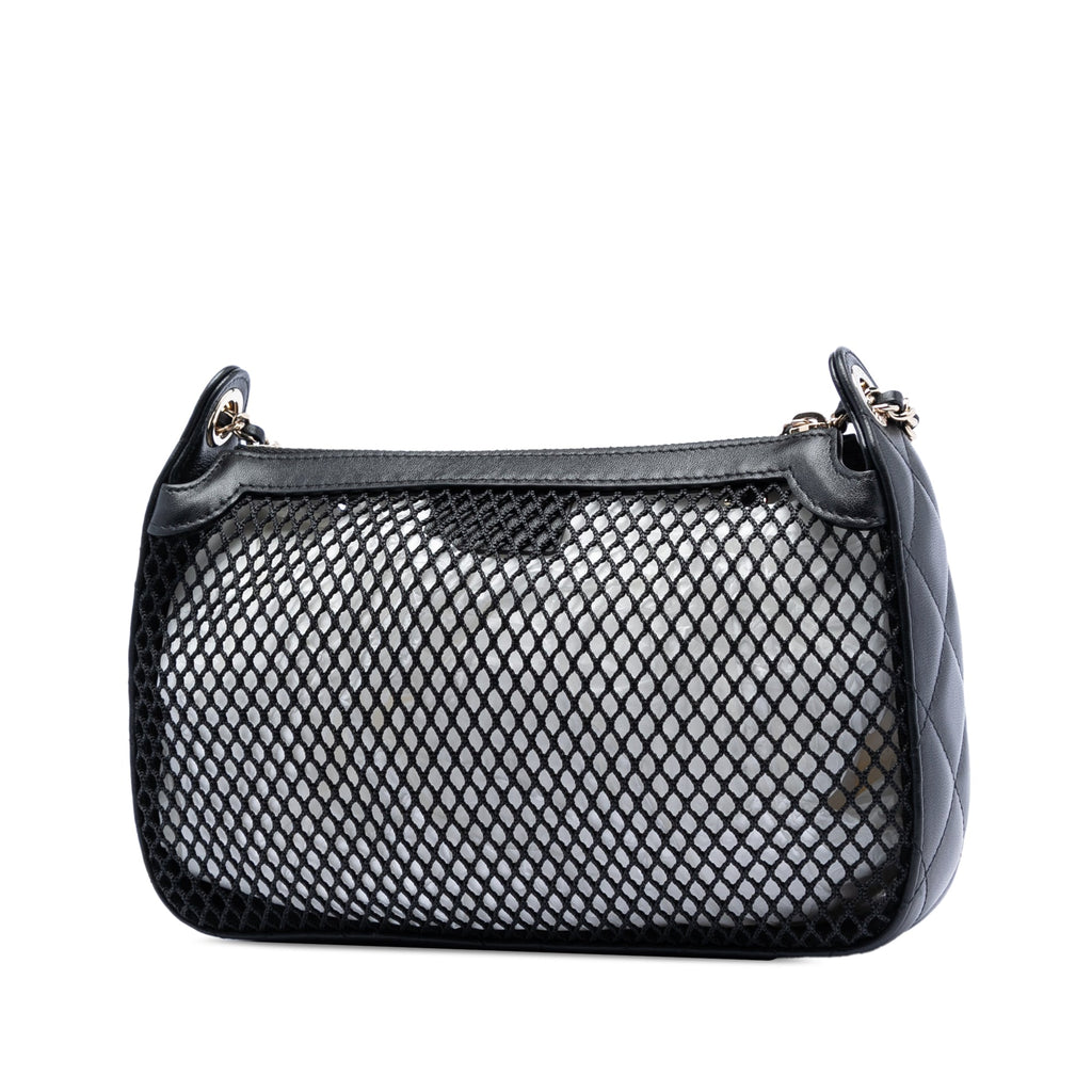 Chanel CC Mesh et brillant Cuir d’agneau Pochette avec chaîne
