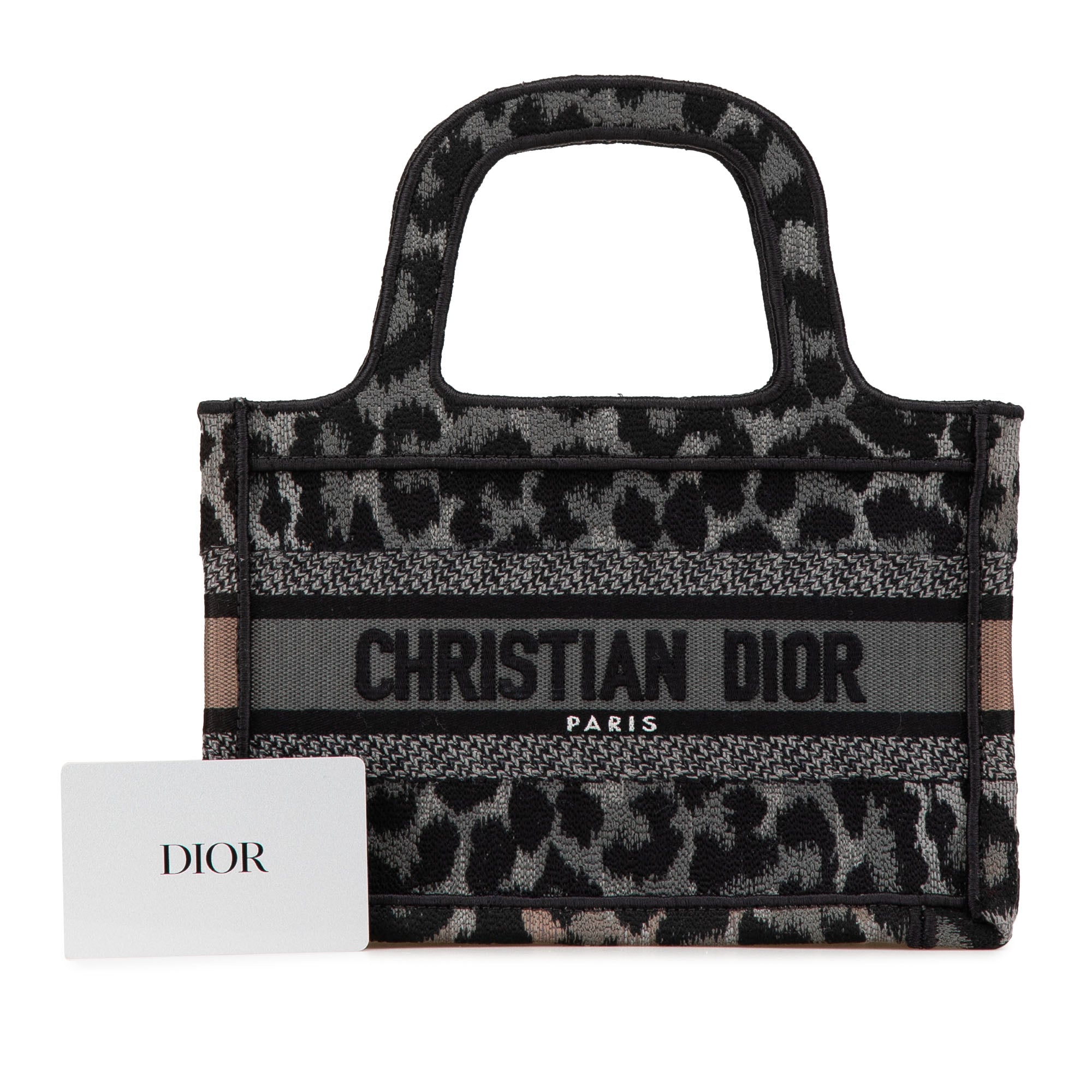 Dior Mizza Mini brodé Toile Leopard Book Cabas