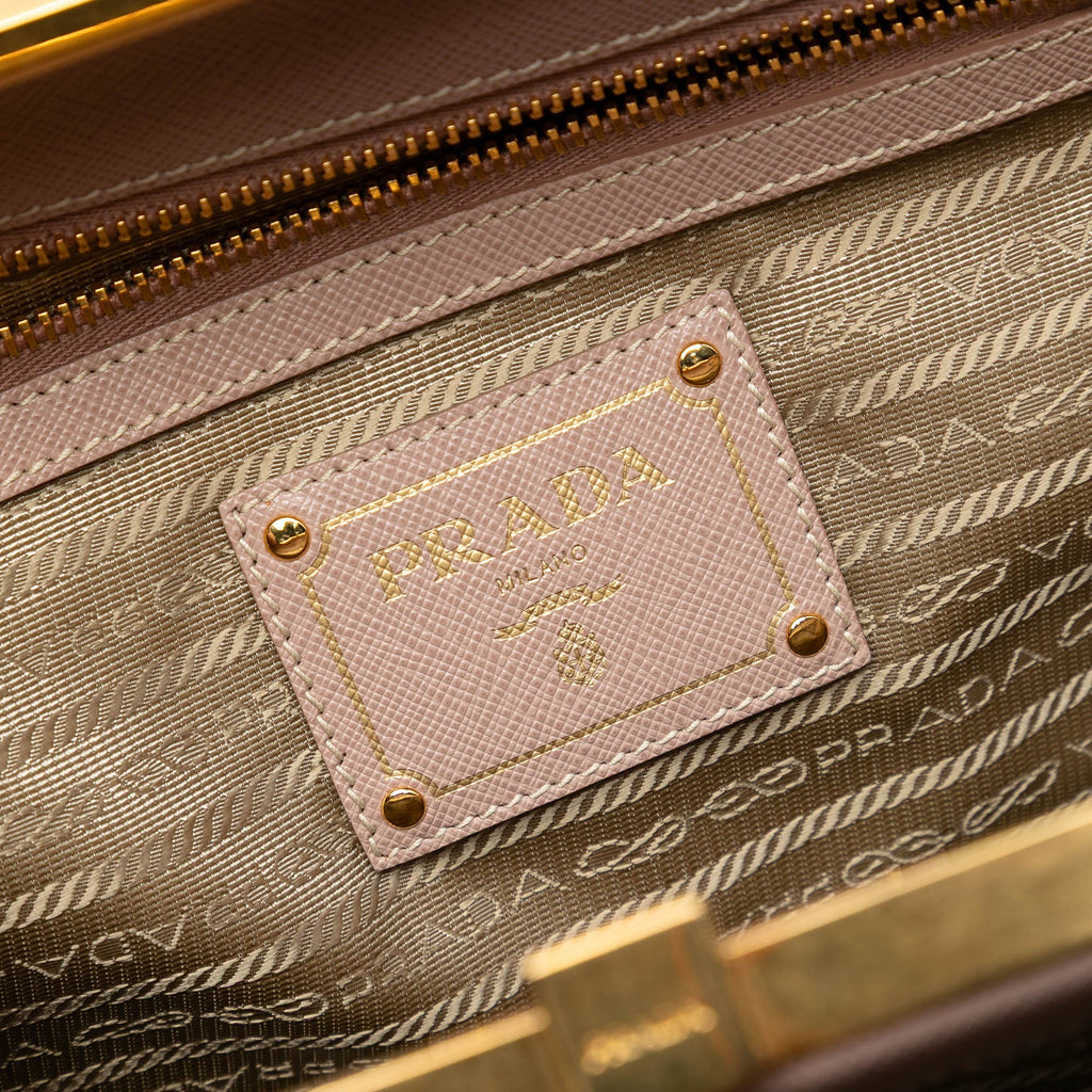 Prada Saffiano Lux Double Zip Frame Cabas