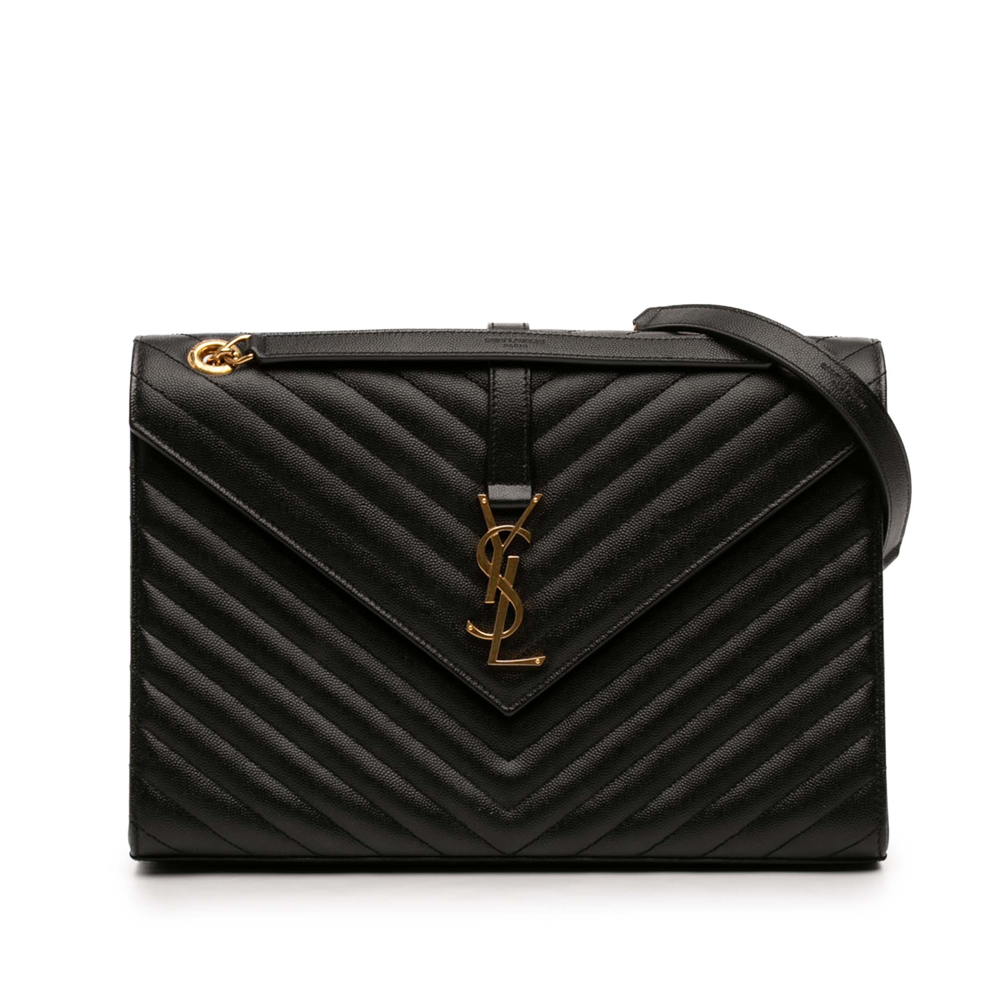 Saint Laurent Large Chevron Grain de Poudre Monogram Sac enveloppe