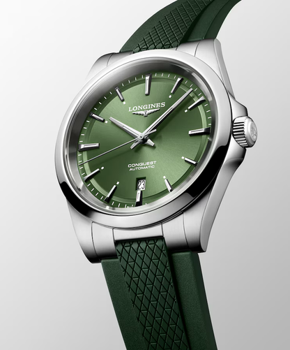 Conquest 41 mm Green on Rubber Strap