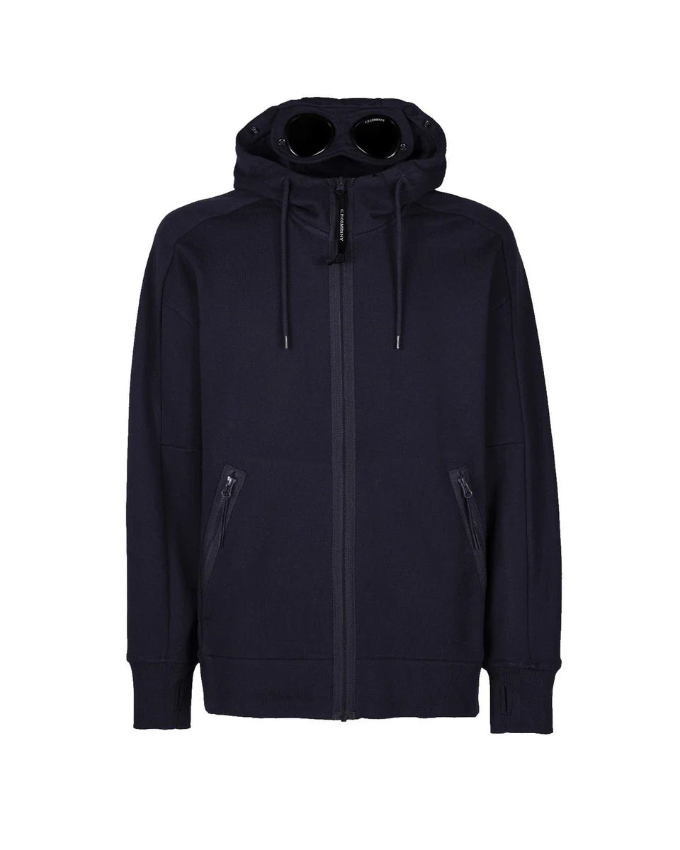 Cp Company Diagonal Raised Goggle Full Zip Hoodie In Navy